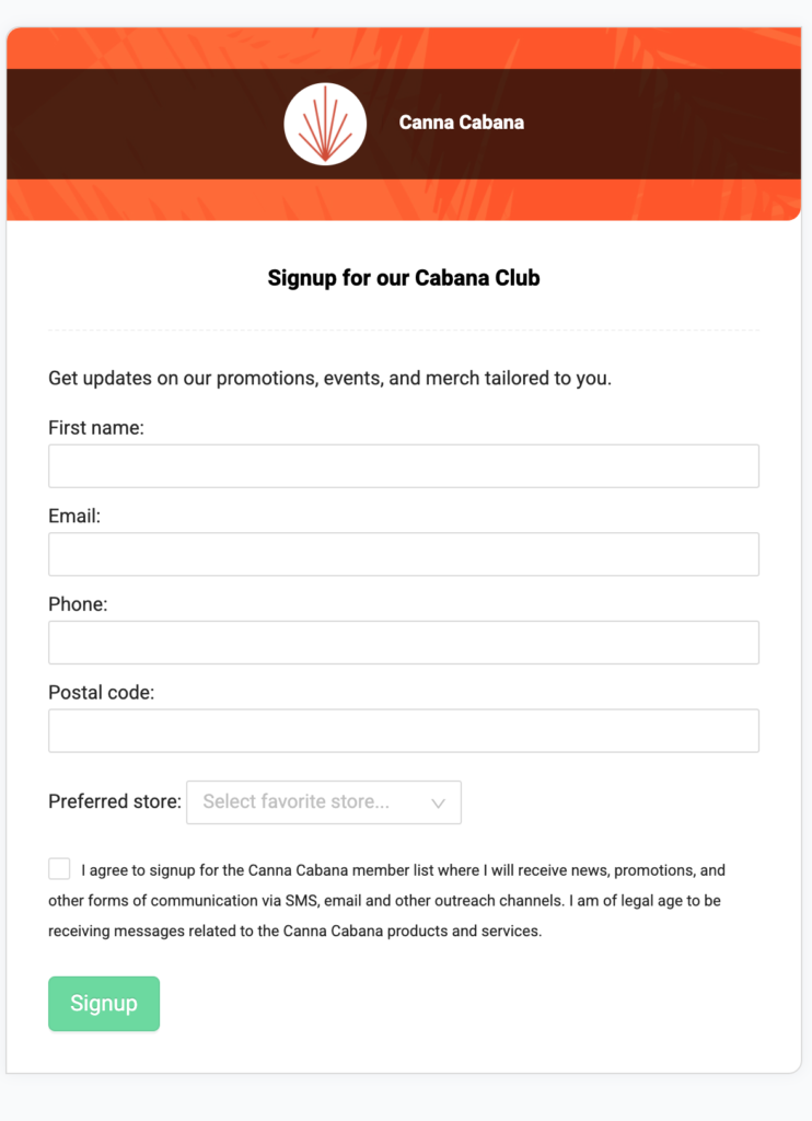 Customer club sign up